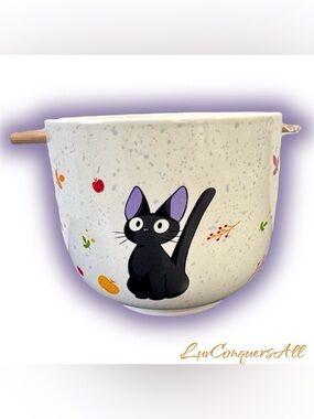 Studio Ghibli Kiki's Delivery Service Jiji Fall Icons Ramen Bowl With Chopstick